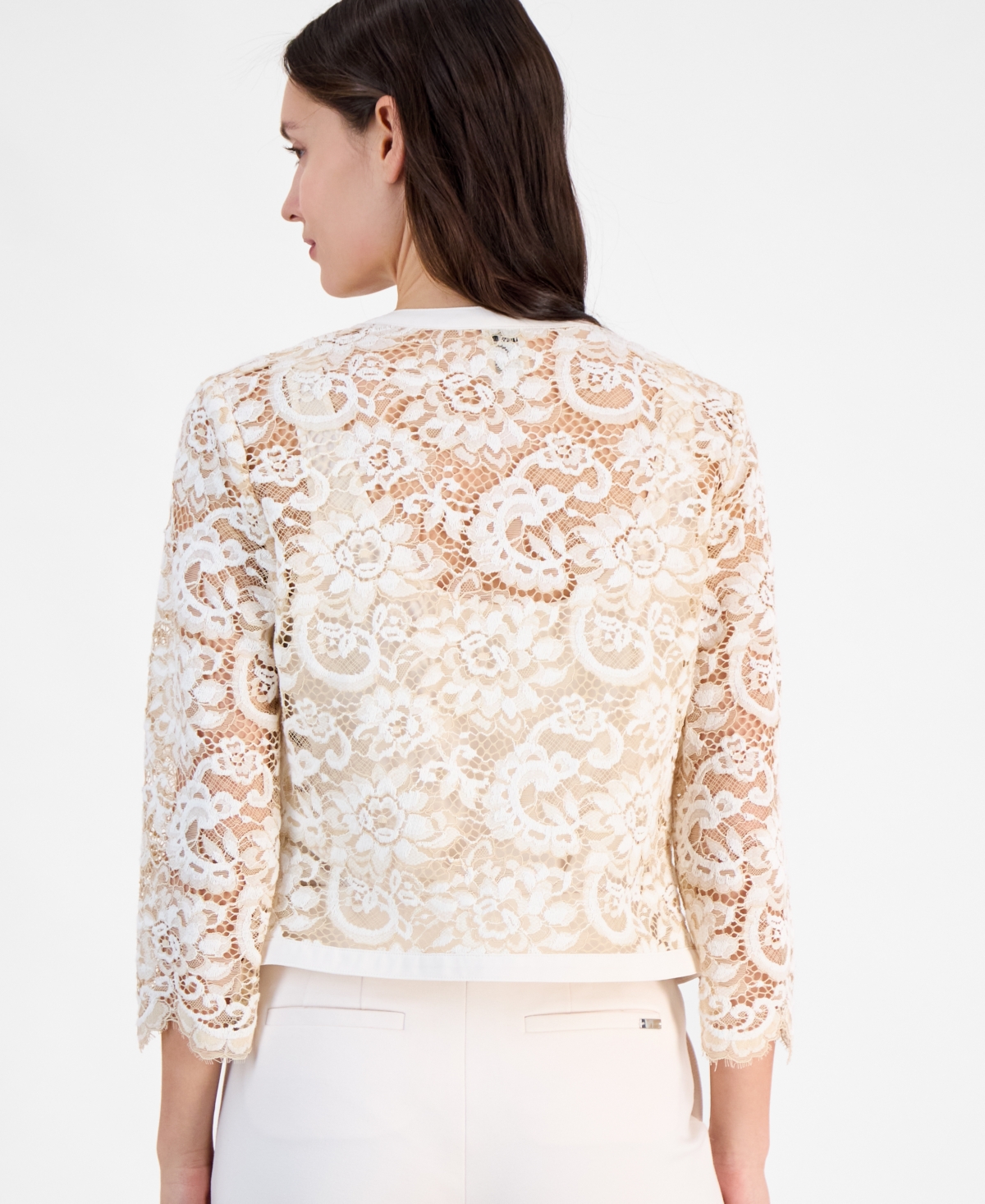 ANNE KLEIN WOMEN'S LACE OPEN-FRONT 3/4-SLEEVE JACKET 