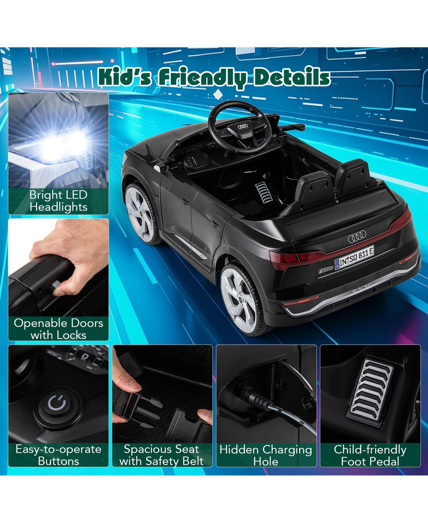 Детская игрушка Gymax Audi SQ8 12V Remote Control 3-Speed Ride-On Car, 66 lb. Capacity, Ages 3+, цвет: Чёрный, вариант 1 — фото 7