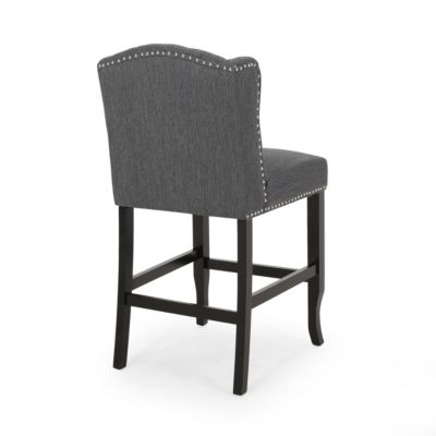 Set of 2 Wingback Counter Stools with Button-Tufted Back & Nailhead Accents-The Pop Home