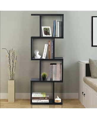 4 Tiers Wooden S-Shaped Bookcase for Living Room Bedroom Office