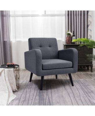 Modern Upholstered Comfy Accent Chair Single Sofa with Rubber Wood Legs