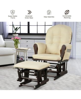 GOUUN Wood Glider and Ottoman Set with Padded Armrests and Detachable Cushion