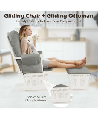 Wood Glider and Ottoman Set with Padded Armrests and Detachable Cushion