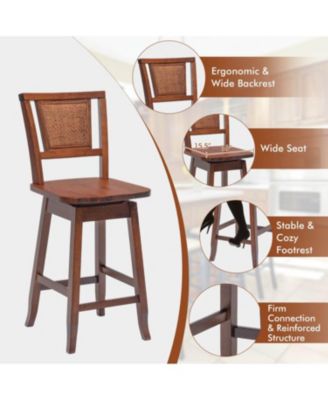 2 Pieces 24.5 Inch Bar Stools with Rattan Back and Swivel Seat