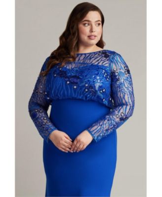 Plus Size Garnet Sequin Embroidered Blouson Gown
