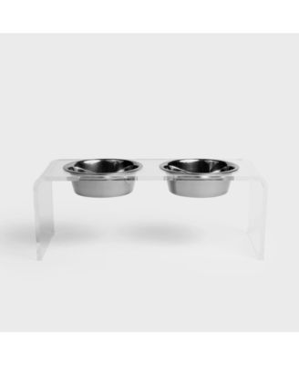 Medium Clear Double Bowl Pet Feeder, 1 Quart Gold Bowls