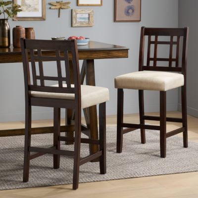 Set of 2 Counter Height Chairs with 5cm Cushion, Wooden Back Bar Stools-The Pop Home