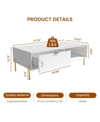 47in Rectangle Wood Mid-Century Modern Coffee Table with 2 Drawers
