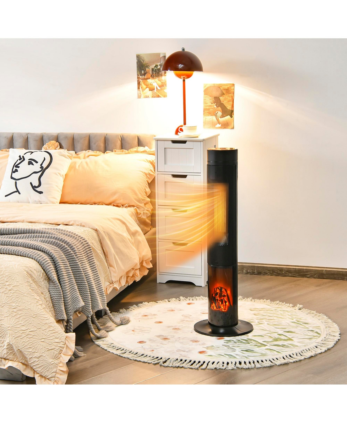 Gouun 1500W Ceramic Tower Space Heater with Remote Control and Realistic 3D Flame