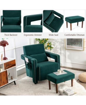 Modern Berber Fleece Single Sofa Chair with Ottoman and Waist Pillow