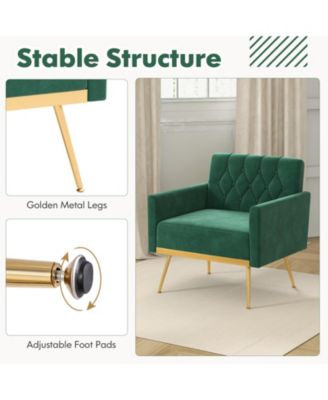 Modern Velvet Accent Chair with Button Tufted Back Metal Legs and Adjustable Foot Pads