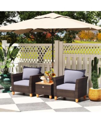 3-Piece Patio Rattan Furniture Set with Acacia Wood Table
