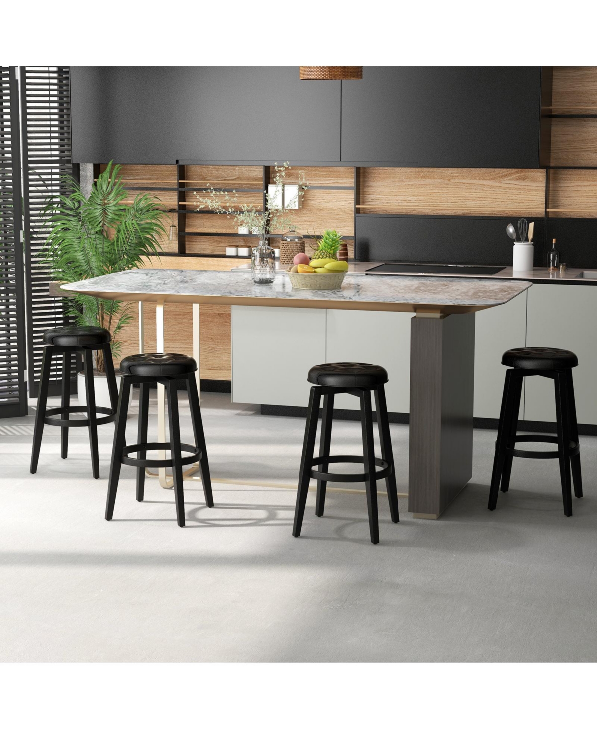 Gouun 360° Swivel Upholstered Rubberwood Frame Bar Stool Set of 2 with Footrest-29 inches