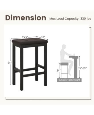 24 Inch Bar Stools with Padded Seat Footrest and Rubber Wood Frame