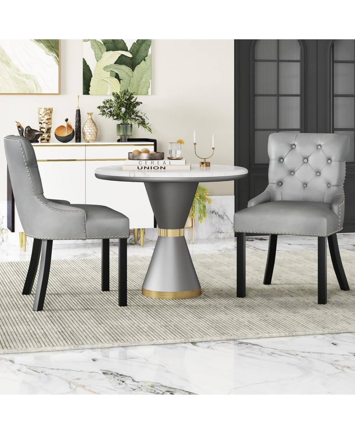 Gouun Upholstered Dining Chairs Set of 2 Tufted Wingback Chairs with Rubber Wood Legs