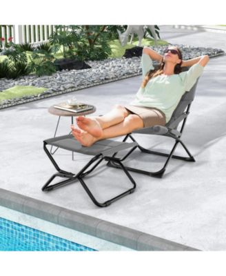 Patio Folding Sling Chair with Ottoman Footrest and Removable Cushion