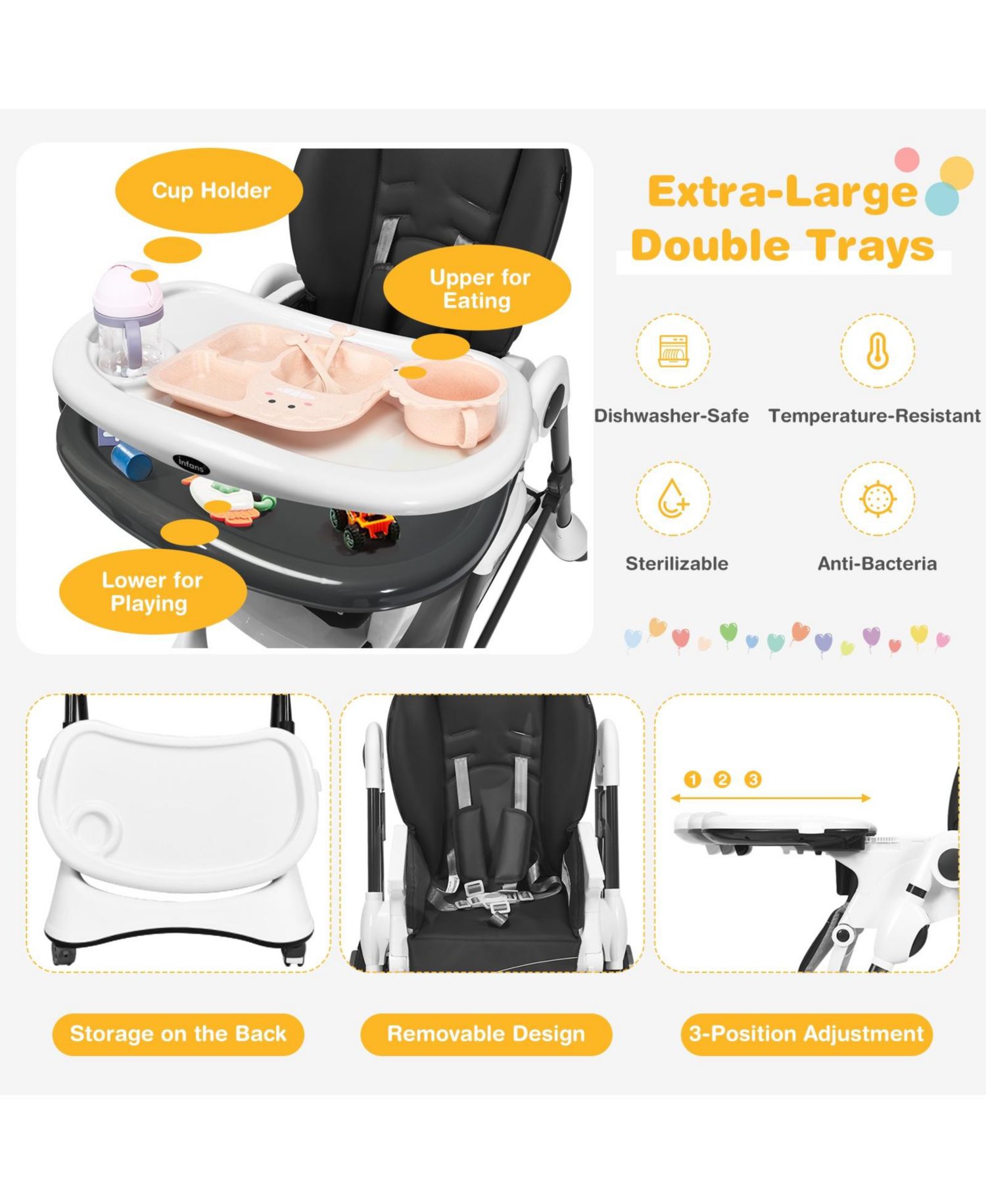Boys A-Shaped High Chair with 4 Lockable Wheels