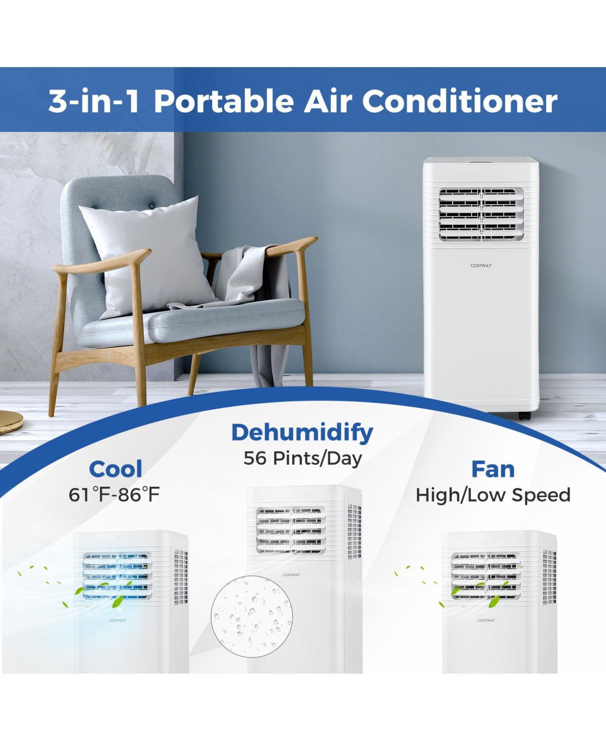 Gouun 9000 Btu Portable Air Conditioner 1 Ac Unit with Fan and Dehumidifier