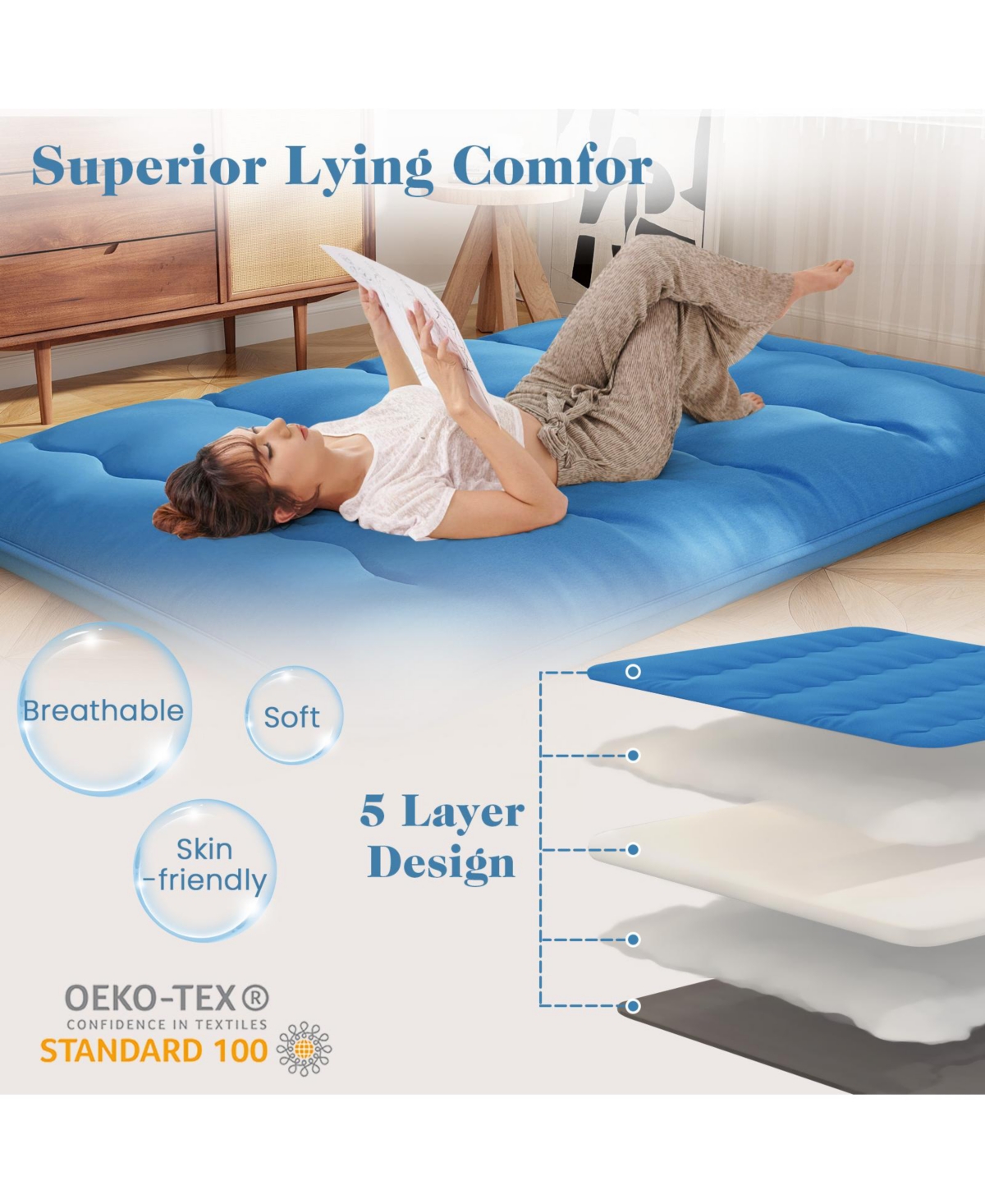 Gouun Foldable Futon Mattress with Washable Cover and Carry Bag for Camping-Full