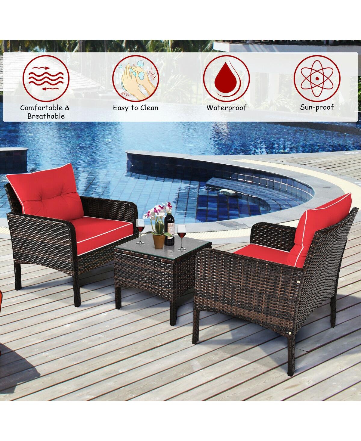 Gouun 3 Pcs Outdoor Patio Rattan Conversation Set with Seat Cushions