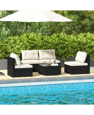 5 Pieces Outdoor Patio Furniture Set with Cushions and Table