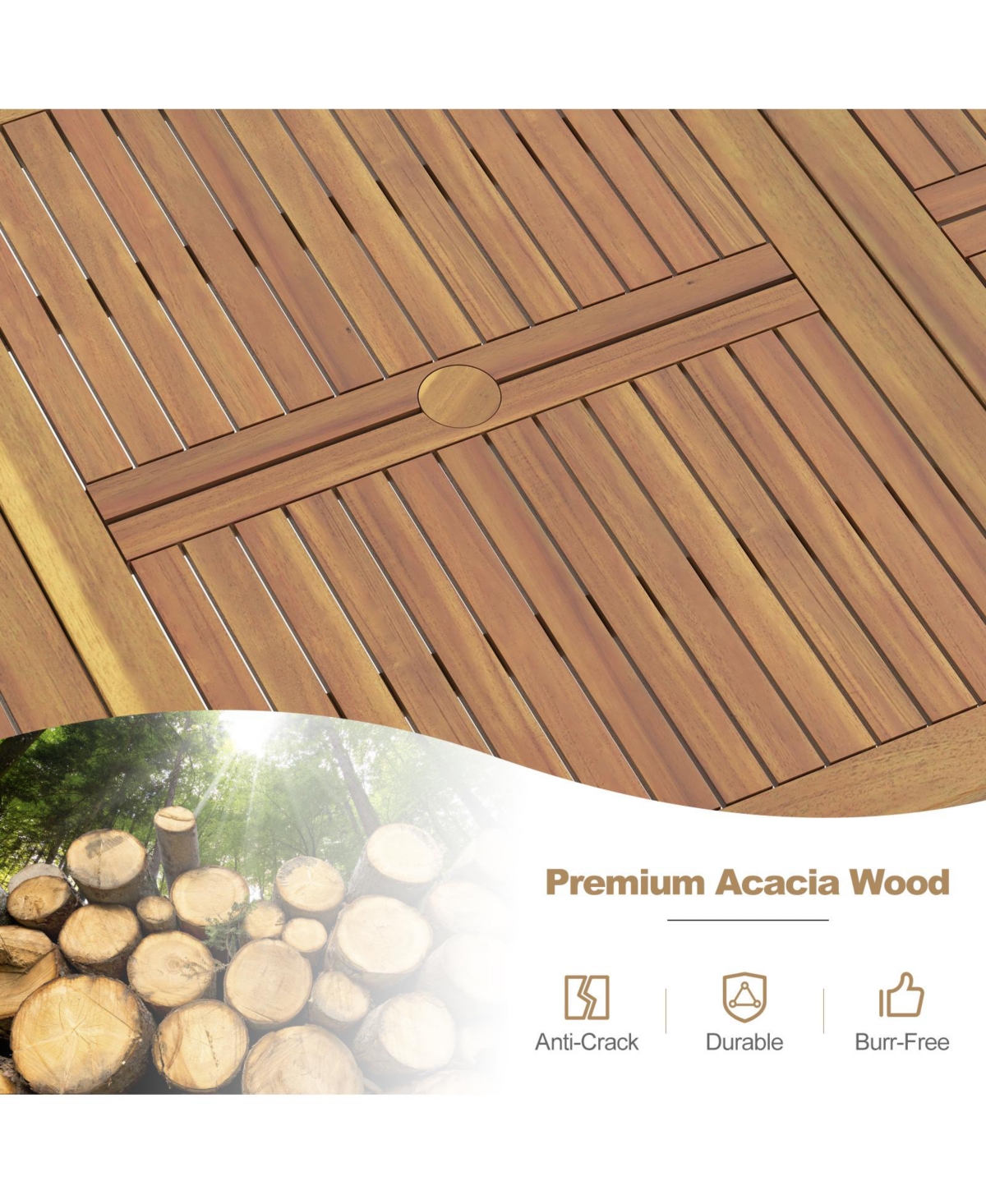 Gouun 8-Person Outdoor Dining Table 79 Inch Acacia Wood Patio Table with Umbrella Hole