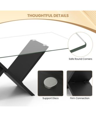 47 Inch Rectangle Glass Table Modern Center Table with Tempered Glass Tabletop