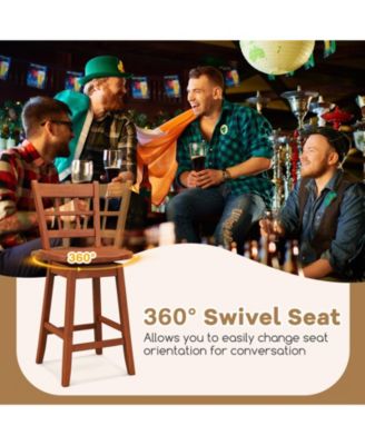 Counter Height Barstools Set of 2 with 6-Grid Hollow Back and Seat