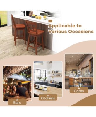 Counter Height Barstools Set of 2 with 6-Grid Hollow Back and Seat