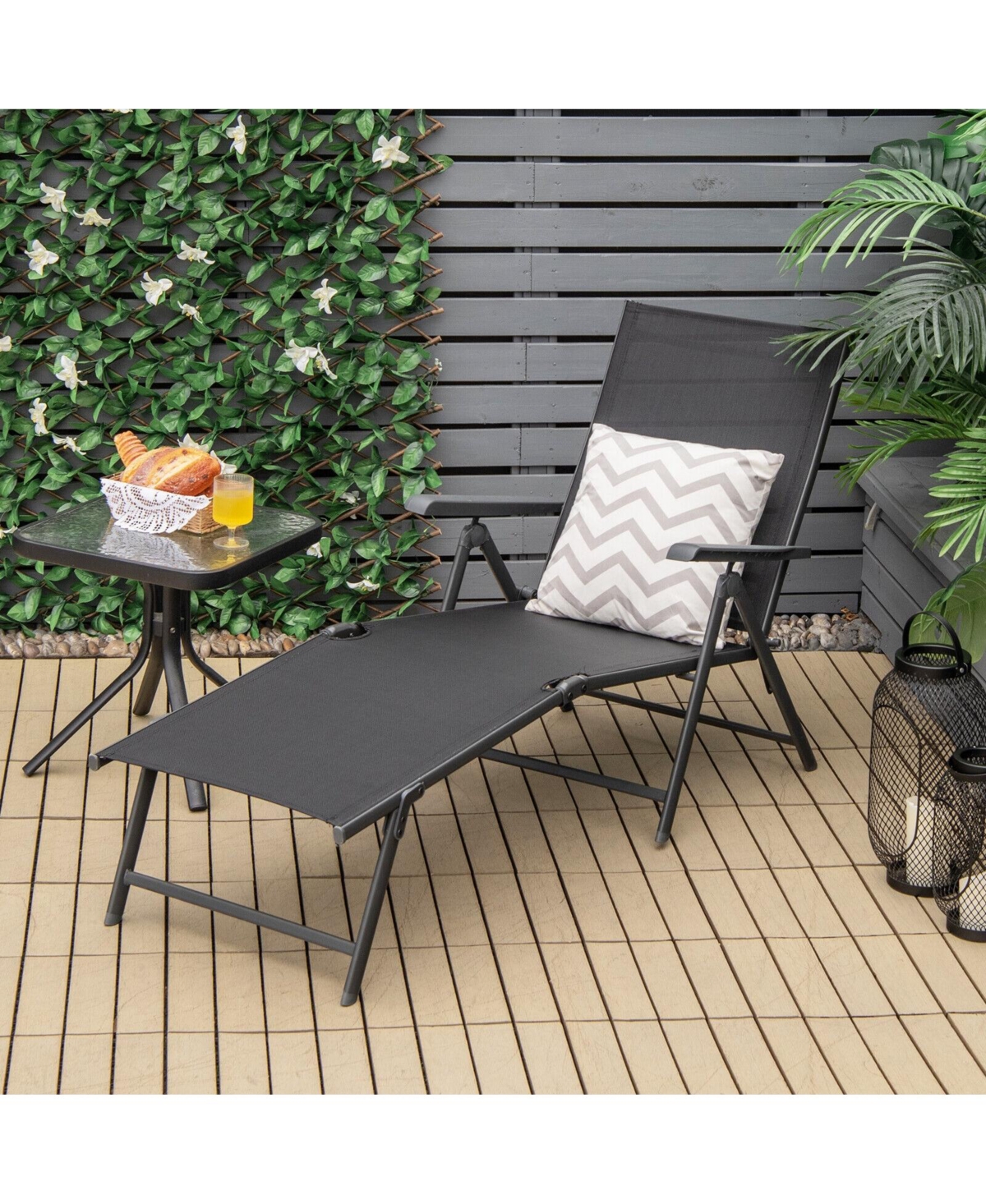 Gouun 2 Pieces Foldable Chaise Lounge Chair with 2-Position Footrest