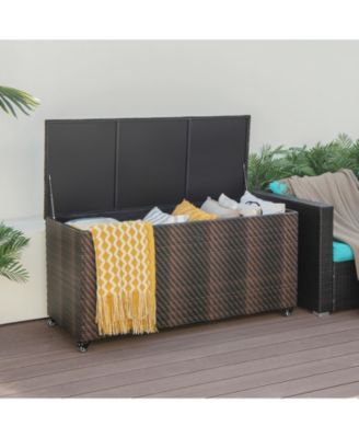 96 Gallon PE Wicker Outdoor Storage Box with 4 Wheels