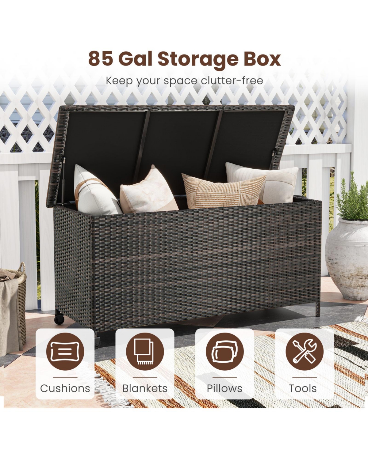 Gouun Indoor Outdoor Gallon Storage Container with Waterproof Liner and Universal Wheels