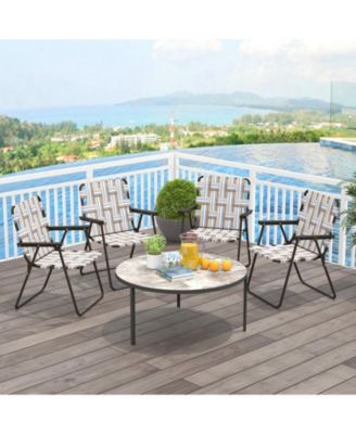 2 Pieces Folding Beach Chair Camping Lawn Webbing Chair-Cofee