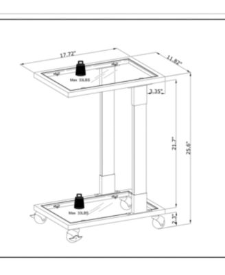 17.72"Golden Side Table, Acrylic Sofa Table, Glass Top C Shape Square Table with Metal Base for Living Room, Bedroom, Balcony Home and Office