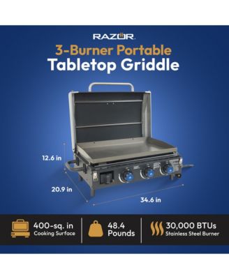 34.5" 3 Burner Portable Tabletop Griddle for Backyard Cooking and Camping