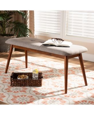 Flora II Mid-Century Modern Light Grey Fabric Upholstered Medium Oak Finished Wood Dining Bench