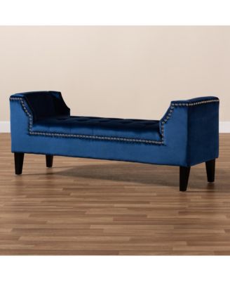Perret Modern and Contemporary Royal Blue Velvet Fabric Upholstered Espresso Finished Wood Bench