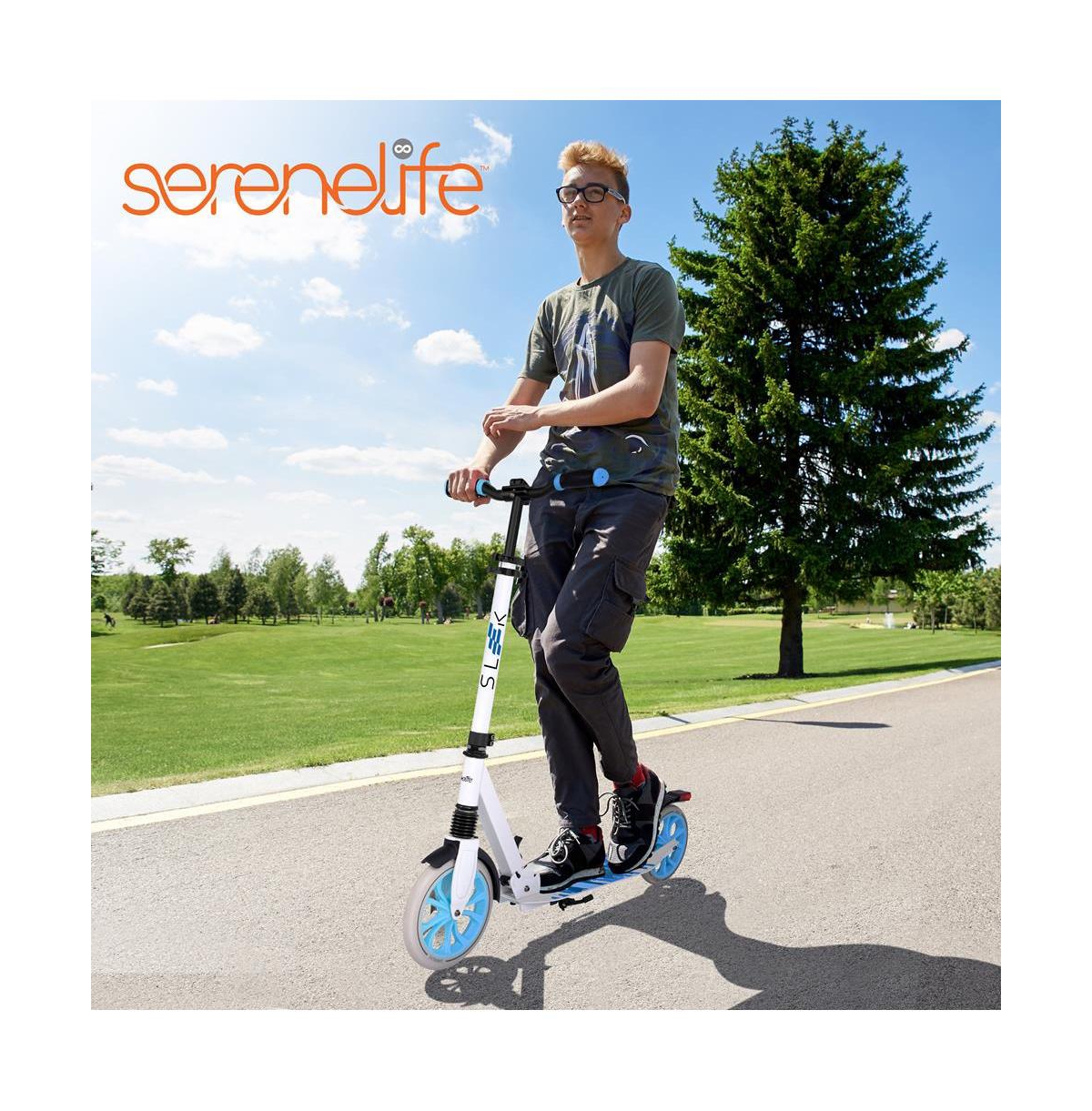 SereneLife Lightweight Foldable Kick Scooter for Teens and Adults, Adjustable Height - Black