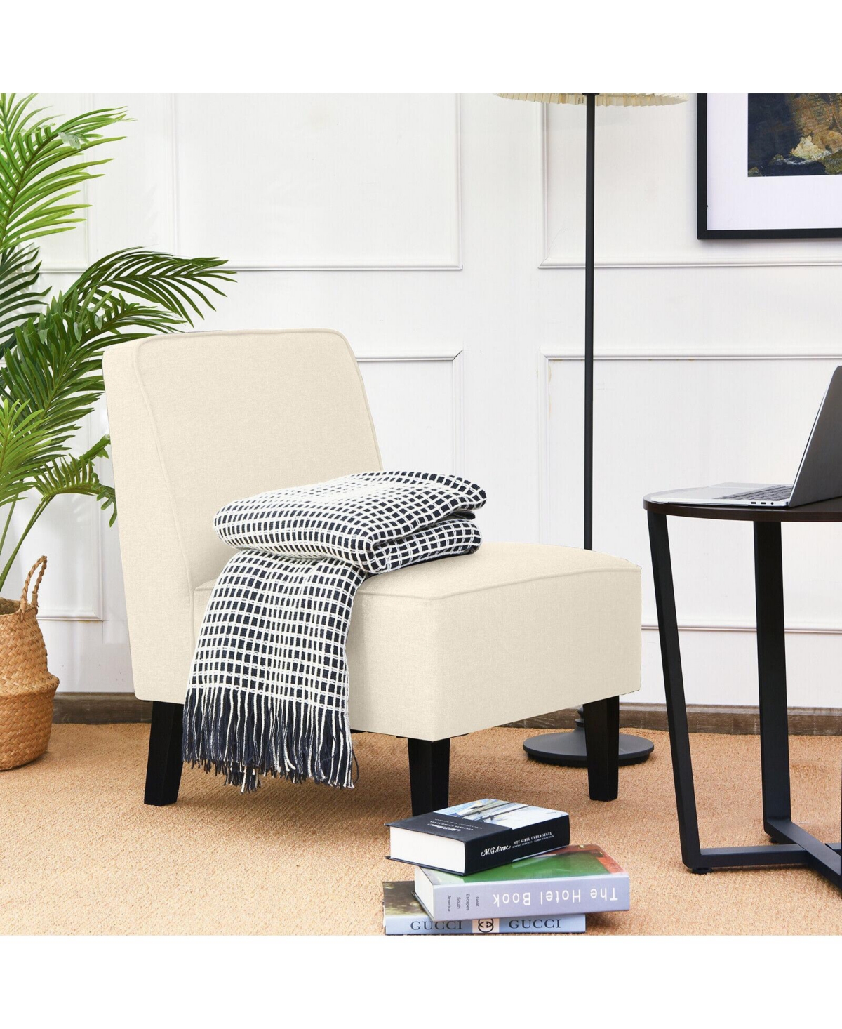 Gouun Modern Armless Accent Chair with Rubber Wood Legs