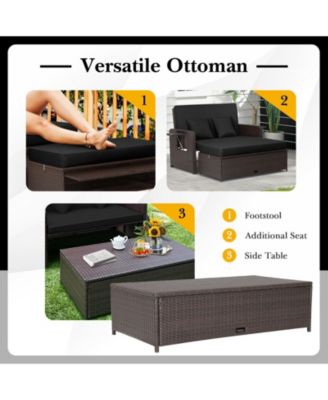 Patio Rattan Daybed with 4-Level Adjustable Backrest and Retractable Side Tray