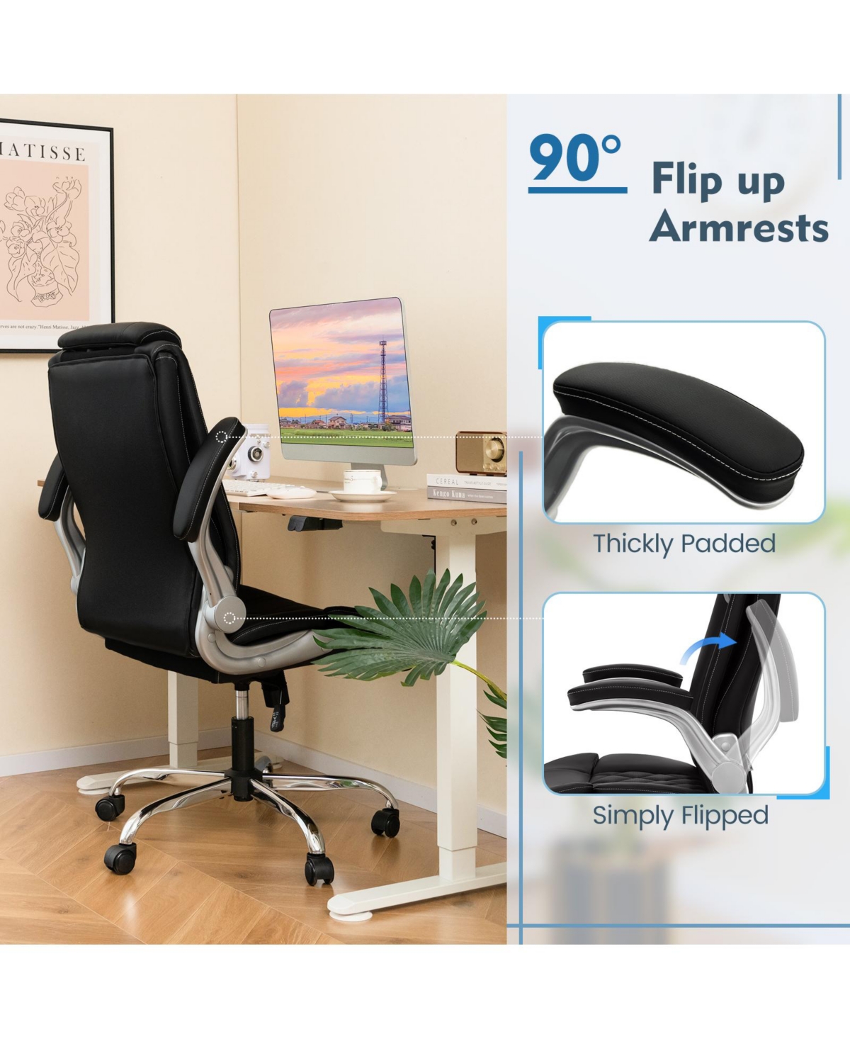 Gouun Modern Height Adjustable Pu Leather Office Chair with Rocking Function