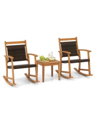 3 Pieces Acacia Wood Patio Rocking Chair Set with Side Table