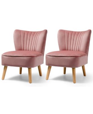 Modern Armless Velvet Accent Chair with Wood Legs