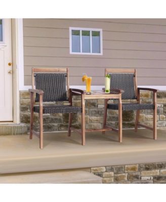 2-Seat Patio Rattan Acacia Wood Chair with Table