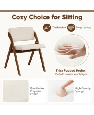 Set of 2 Folding Kitchen Dining Chairs with Rubber Wood Legs