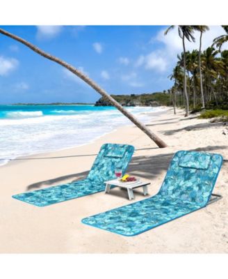 3 Pieces Beach Lounge Chair Mat Set 2 Adjustable Lounge Chairs with Table Stripe