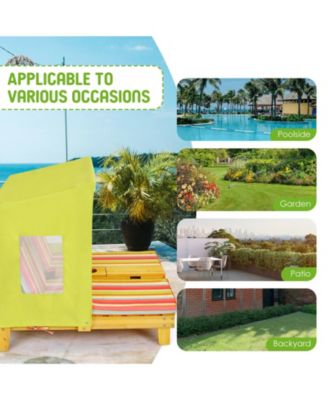 Kids Patio Lounge Chair with Cup Holders and Awning