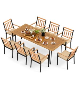GOUUN 9 Pieces Patio Dining Outdoor Furniture Set with 8 Chairs and Umbrella Hole