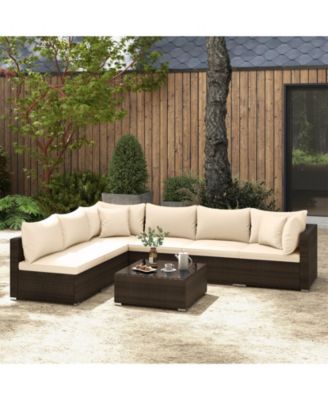 7 Pieces Patio Rattan Furniture Set with Sectional Sofa Cushions