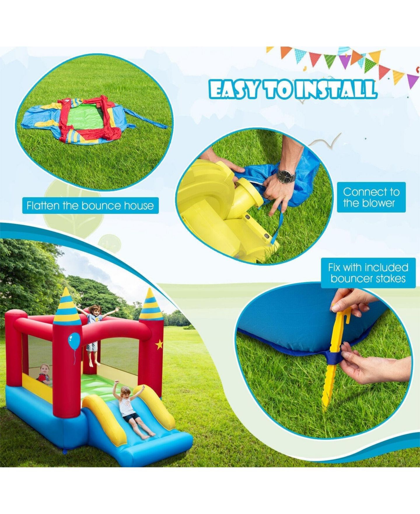 Детская игрушка GOUUN Kids' Inflatable Bounce Castle with Slide, Fits 2-3 Children, Ages 3+, цвет: Красный — фото 6